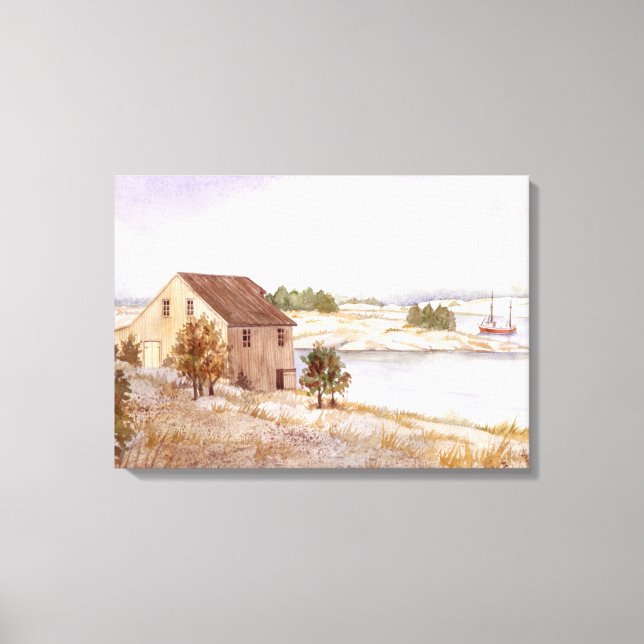 Fiskermannens House Watercolor-Kanvastryck Canvastryck (Framsida)