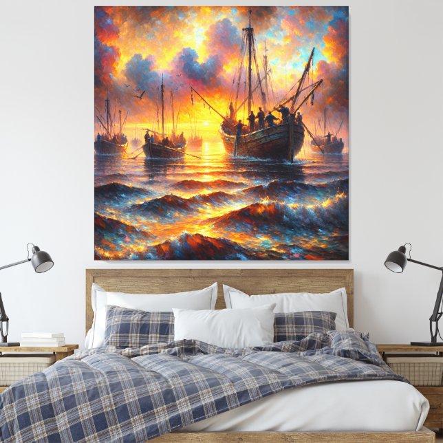 Fiskermansfiske återhämtar sig vid solnedgång canvastryck (Insitu (sovrum))