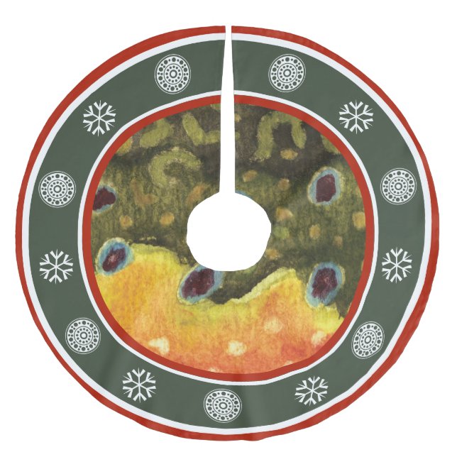 Fiskespår och vintersnöflingor julgransmatta borstad polyester (Framsidan)