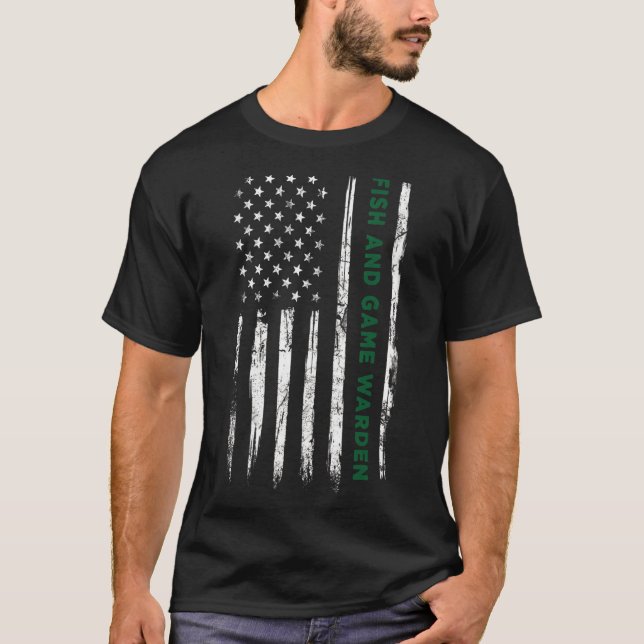 Fiskespelinspektör Amerikansk Flagga Vildlivsskydd T Shirt (Framsida)
