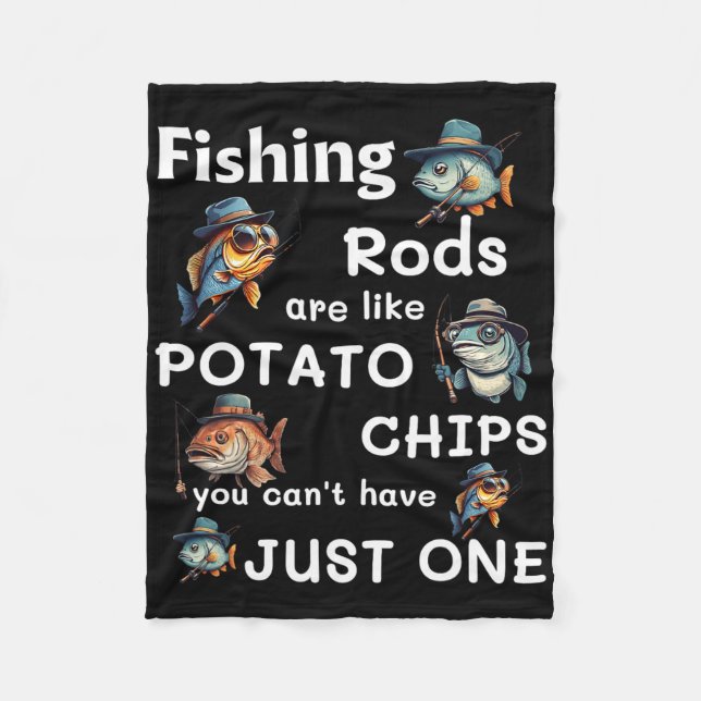 Fiskespön är som potetchips du kan inte ha  fleecefilt (Framsidan)
