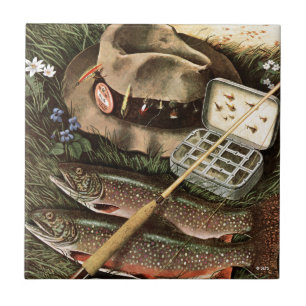 Fiskestilleben Kakelplatta