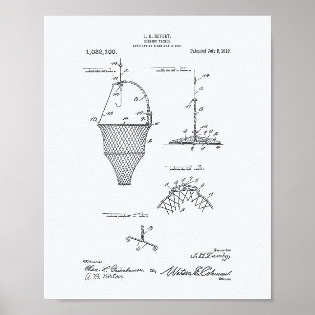 Fiskestrategi 1912 Patent Art White Papper Poster (Framsidan)