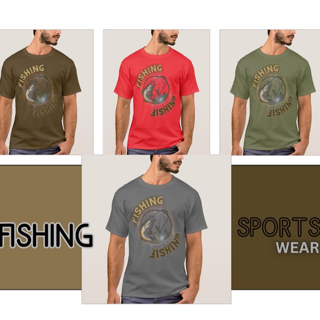Fiskesymbol lutad t shirt (Fishing T-Shirt SportsWear cream and dark brown wording.
)