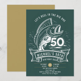 Fisketema Big Bass Reel Teal Manar 50:e födelsedag Inbjudningar