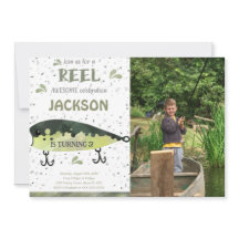 Fisketema födelsedags inbjudan med foto