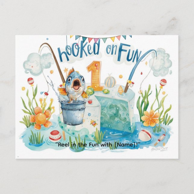 Fisketema till Första Födelsedagen för Små Fiskare Vykort (Framsida)