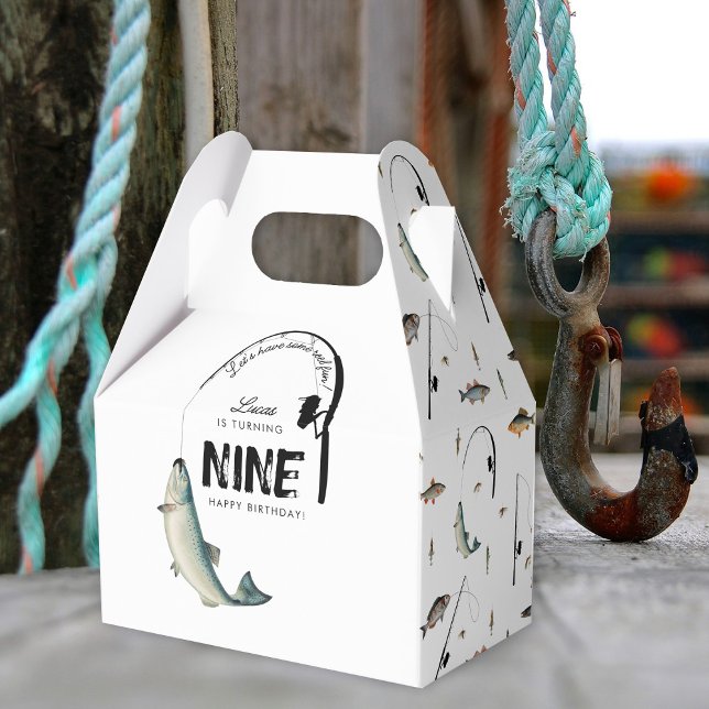 Fisketemaområde Reel Roligt Barns födelsedag Party Presentaskar (Fishing Fish Theme Reel Fun Kids Birthday Party Favor Boxes)