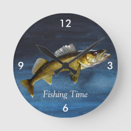 "Fisketid" med Walleye Pike Round Clock Rund Klocka