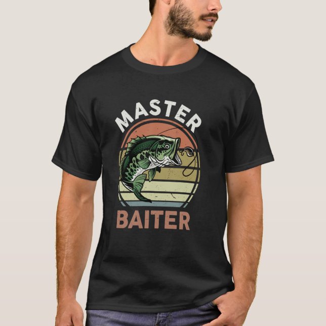 Fisketräja Master-Baiter Rolig Pappa Fisk Farfar T Shirt (Framsida)