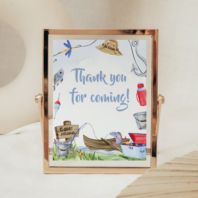 Fiskets babyskor Tack för att du kom Poster (Little Fisherman Baby Shower Thank you for Coming Sign)