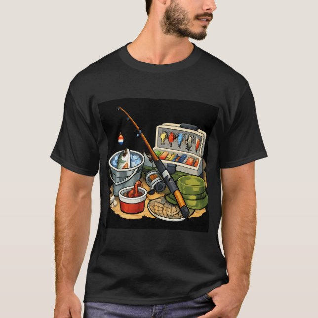 fiskeutrustning och färsk fisk t shirt (Framsida)