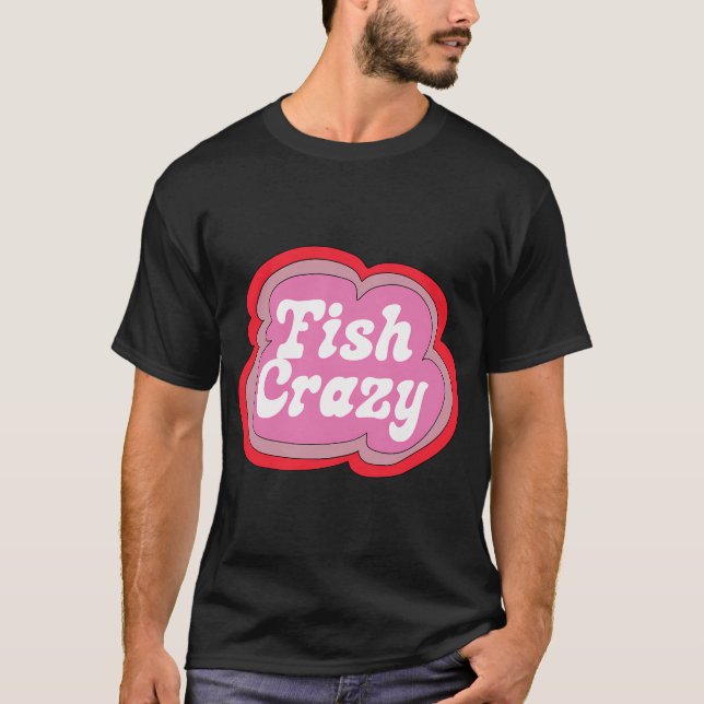 Fiskgalen (Lila på Gult) T Shirt (Framsida)