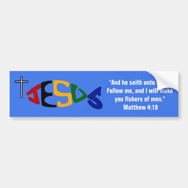 Fiskikon Bumper Sticker för flera färg JESUS-fiska Bildekal (Framsidan)