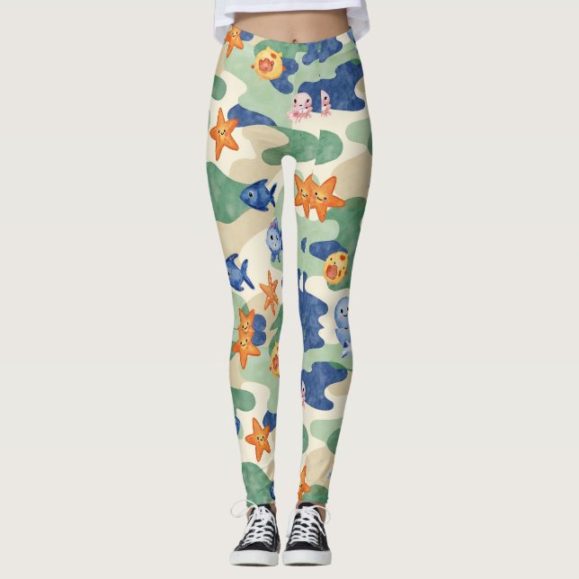 Fiskleende Starfish Bubly octopus Camo Leggings (Framsida)