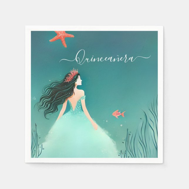 Fisklivet i vatten under havskvällen pappersservett (Framsidan)