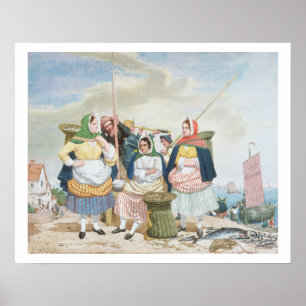 Fiskmarknaden efter havet, c.1860 (olja på kanvas) poster