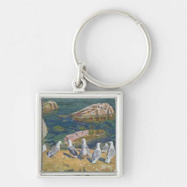 Fiskmås 1910 fyrkantig silverfärgad nyckelring (Framsidan)