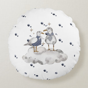 Fiskmås Äventyr Baby - Nautisk Nursery Rund Kudde