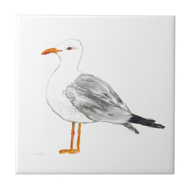 Fiskmås Bird Wildlife Watercolor Art Cute Nautical Kakelplatta (Framsidan)