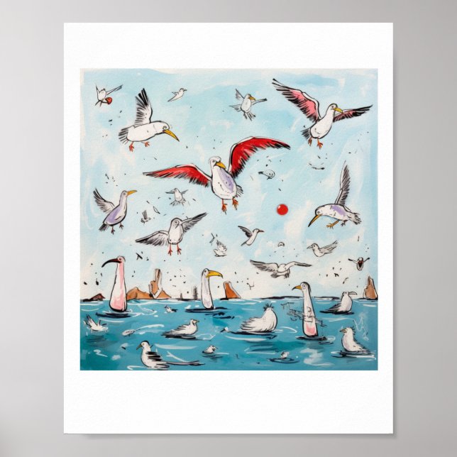 Fiskmås, fågel, flygande fåglar  poster (Framsidan)
