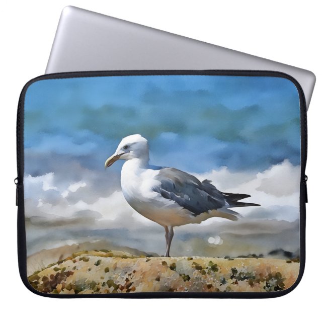 Fiskmås Fågel på Strand Konst Laptop Fodral (Framsidan)