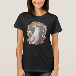 Fiskmås fågelblommor Krona Blommigt Sjöfåglar i T Shirt