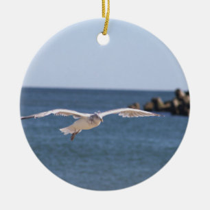 Fiskmås flygfotoorange julgransprydnad keramik