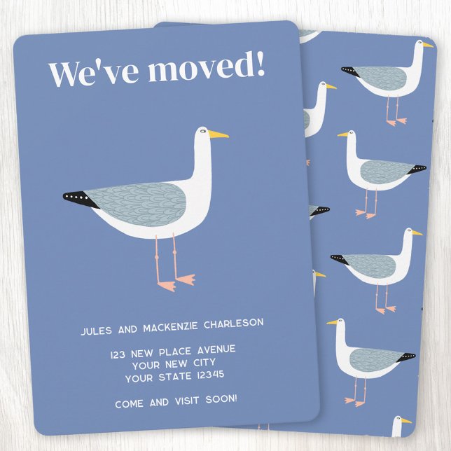 Fiskmås Flytta - nytt hem Meddelande (Seagull coastal personalized we've moved moving new home announcement)