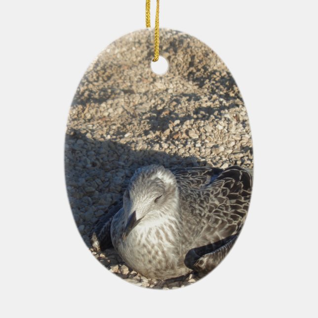 Fiskmås glädjer sig åt sommarfotografiet Sol Julgransprydnad Keramik (Baksidan)