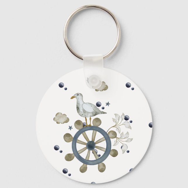 Fiskmås Hitching A Ride Nyckelring (Framsida)