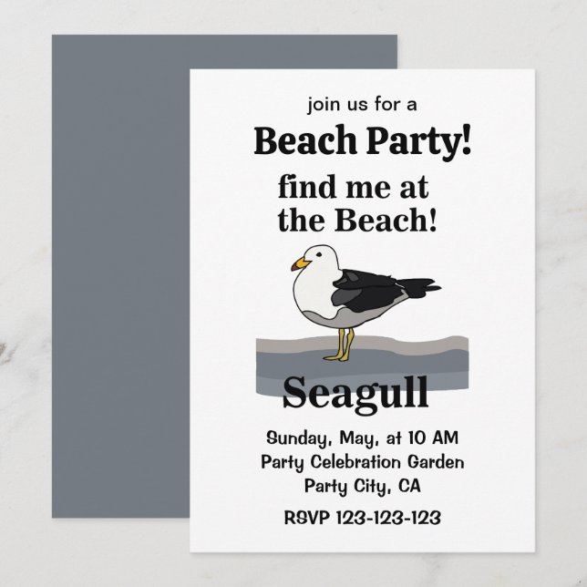 Fiskmås hittar mig vid Beach-flodens flotta Party Inbjudningar (Fram/baksida)
