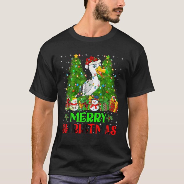 Fiskmås Julgran Ljus Helgdag Santa Seagul T Shirt (Framsida)
