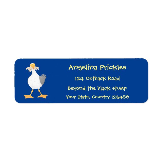 Fiskmås med Fransk fries tecknad Returadress Etikett (Framsidan)