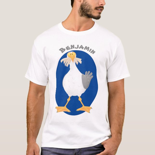 Fiskmås med Fransk fries tecknad T Shirt (Framsida)