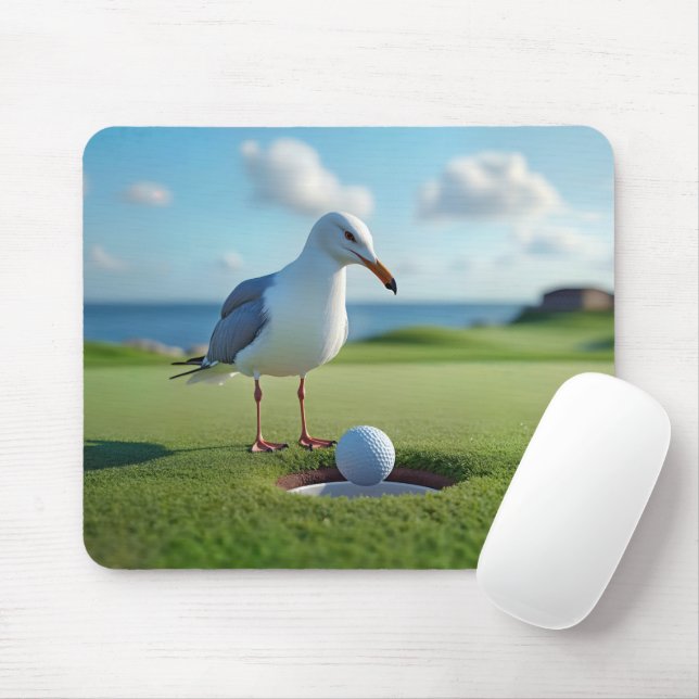 Fiskmås med Golf Boll Musmatta (Med mus)
