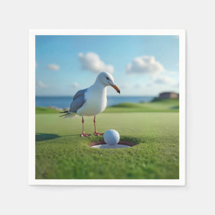 Fiskmås med Golf Boll Pappersservett