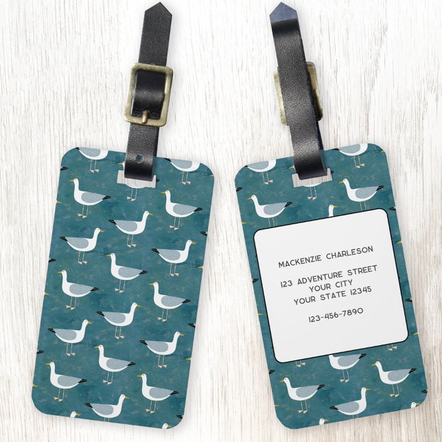 Fiskmås Nautical Bagagebricka (Seagull nautical bird personalized luggage tag)