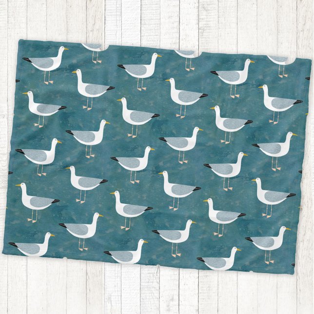Fiskmås Nautical Fleecefilt (Nautical Seagull bird teal green fleece blanket)
