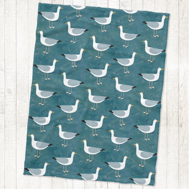 Fiskmås Nautical Fleecefilt (Seagull nautical bird fleece blanket)