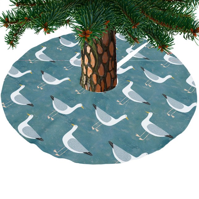Fiskmås Nautical Julgransmatta Borstad Polyester (Fun seagull coastal bird pattern festive Christmas tree skirt)