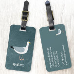 Fiskmås Nautical Personlig Luggage Tag Bagagebricka<br><div class="desc">Ett fräckt fiskmås som står vid gröntens tealhav. Perfekt för dem som love birds och kusten. Ändra namn på framsidan och kontaktuppgifter på baksidan.</div>