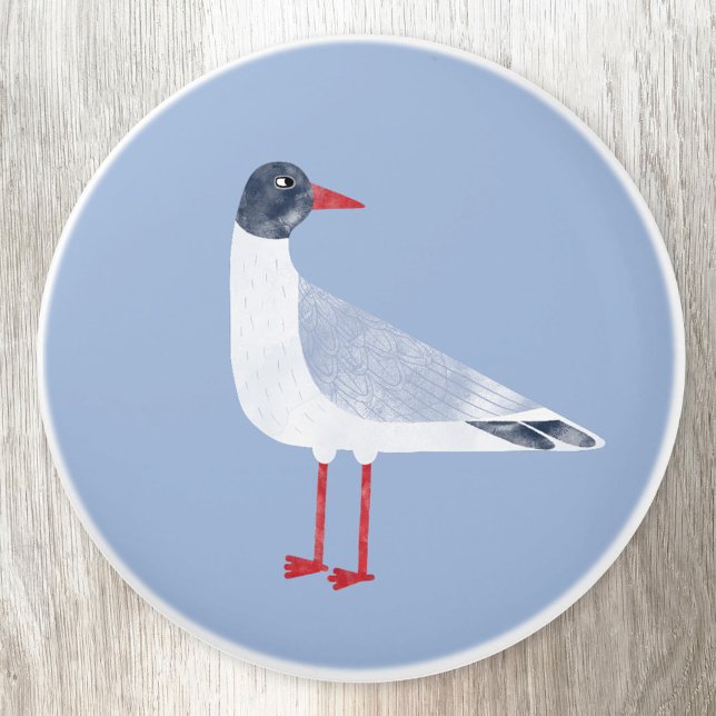 Fiskmås Nautical Shore Bird Knopp (Fun Black Headed Gull seagull ceramic door pull or knob, perfect for a boat or beach house)