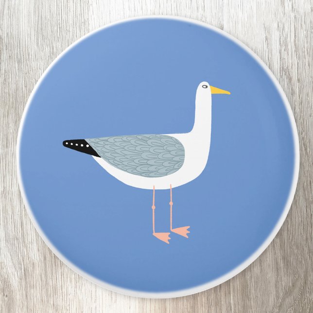 Fiskmås Nautical Shore Bird Knopp (Fun Herring Gull seagull blue ceramic door knob, perfect for your boat or beach house)