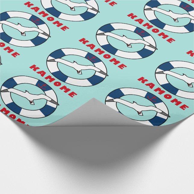Fiskmås och Simma Ring marinblått Presentpapper (Hörn)