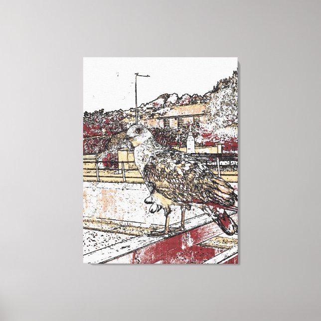 Fiskmås på bron i Hythe Canvastryck (Framsida)