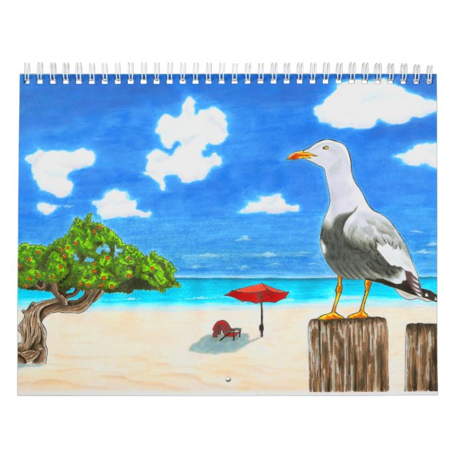 Fiskmås på en solig strand under blå kalender (Omslag)