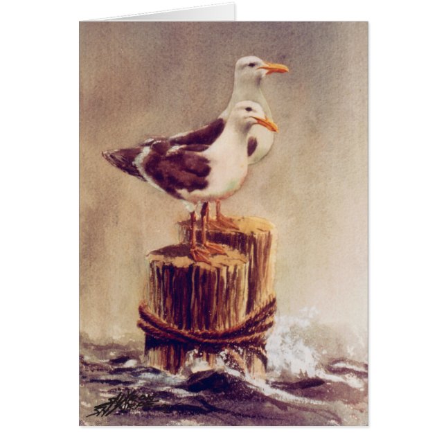 Fiskmås PÅ PILINGARNA AV SHARON SHARPE Hälsningskort (Framsidan)