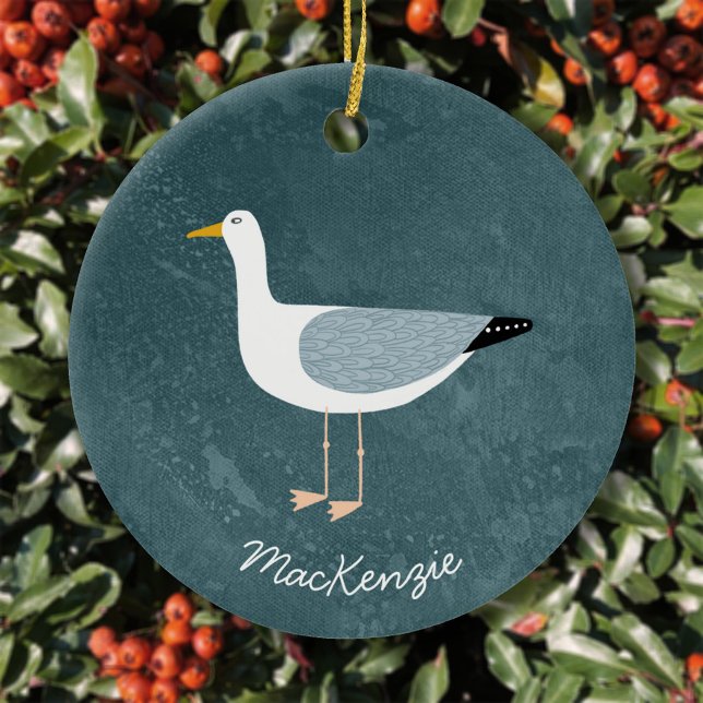 Fiskmås Personlig Julgransprydnad Keramik (Fun seagull personalized ceramic ornament)