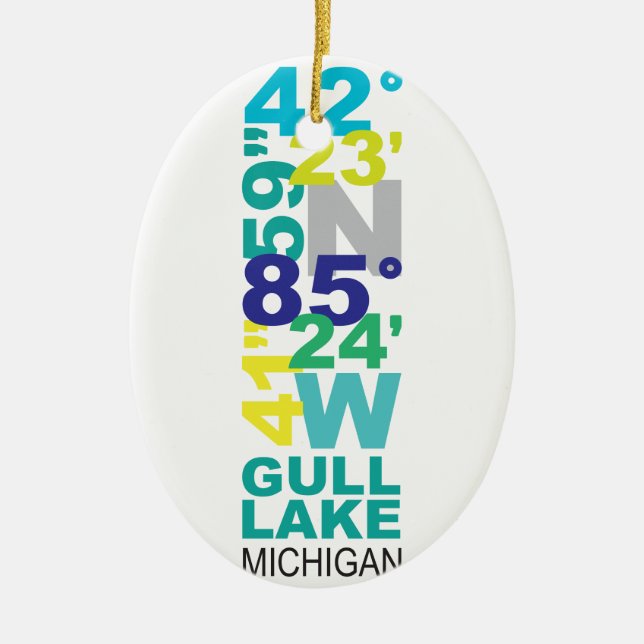 Fiskmås sjö, MI-koordinater - vatten Julgransprydnad Keramik (Framsidan)